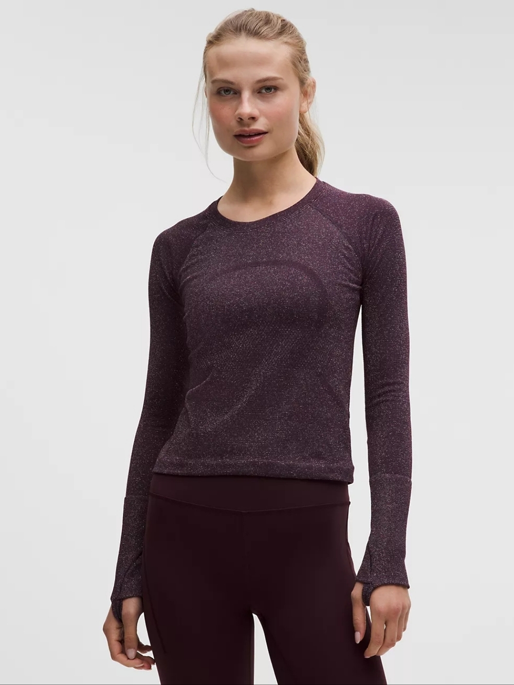 NWT Swiftly Tech Long-Sleeve Shirt 2.0 Waist Length Sparkle Black Plum Size 2